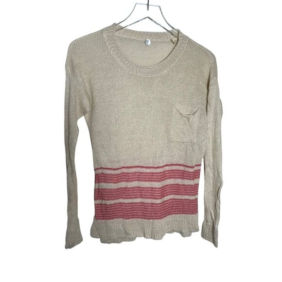 Margaret O'leary Beige & Red Striped Knit Sweater W/ Pocket Womens size small - Picture 7 of 7